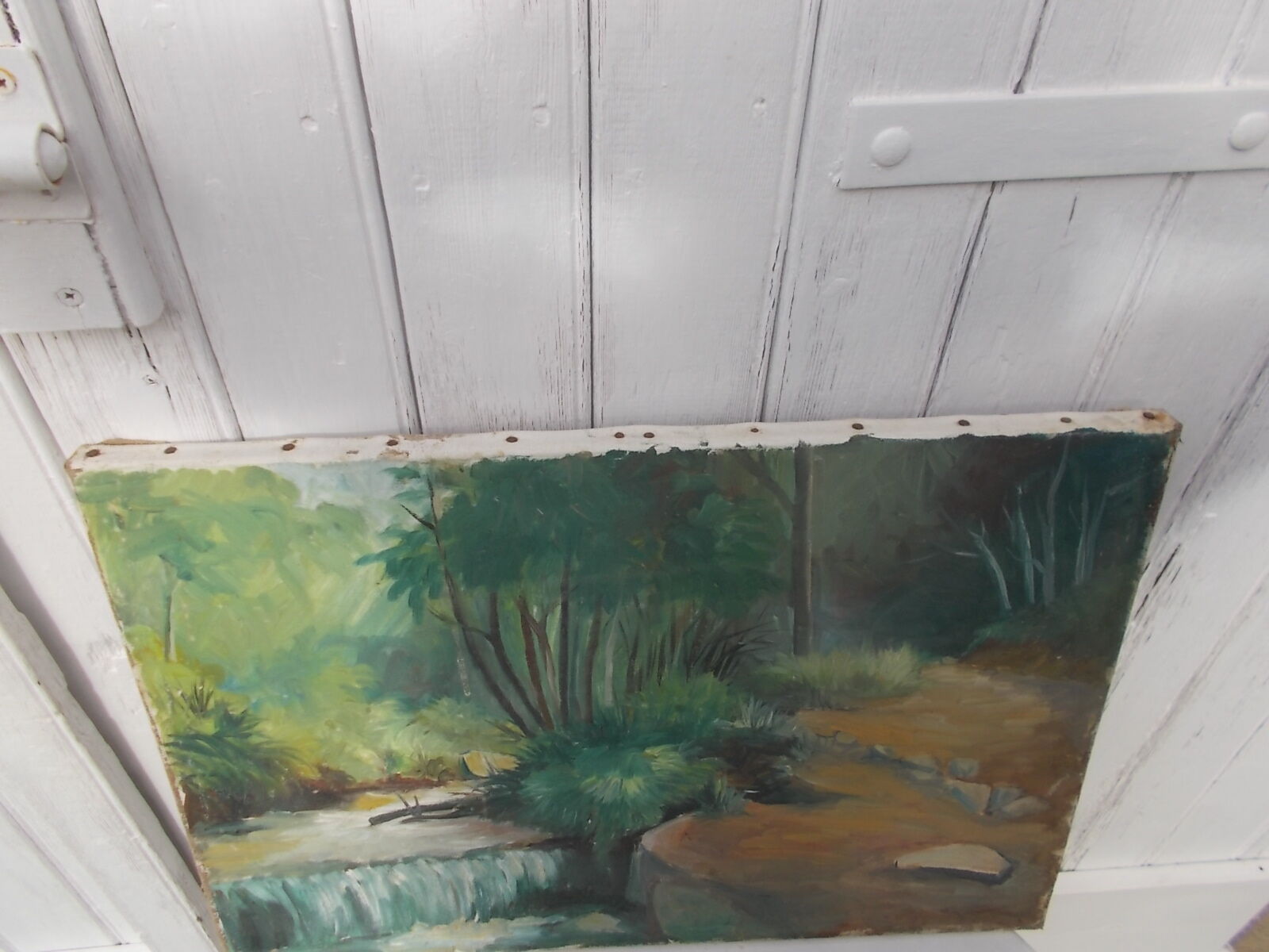 Painting landscape oil on canvas river 55 X 38cm