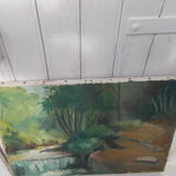 Painting landscape oil on canvas river 55 X 38cm