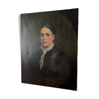 Peinture à l'huile ancienne du 19ème siècle, Portrait de femme