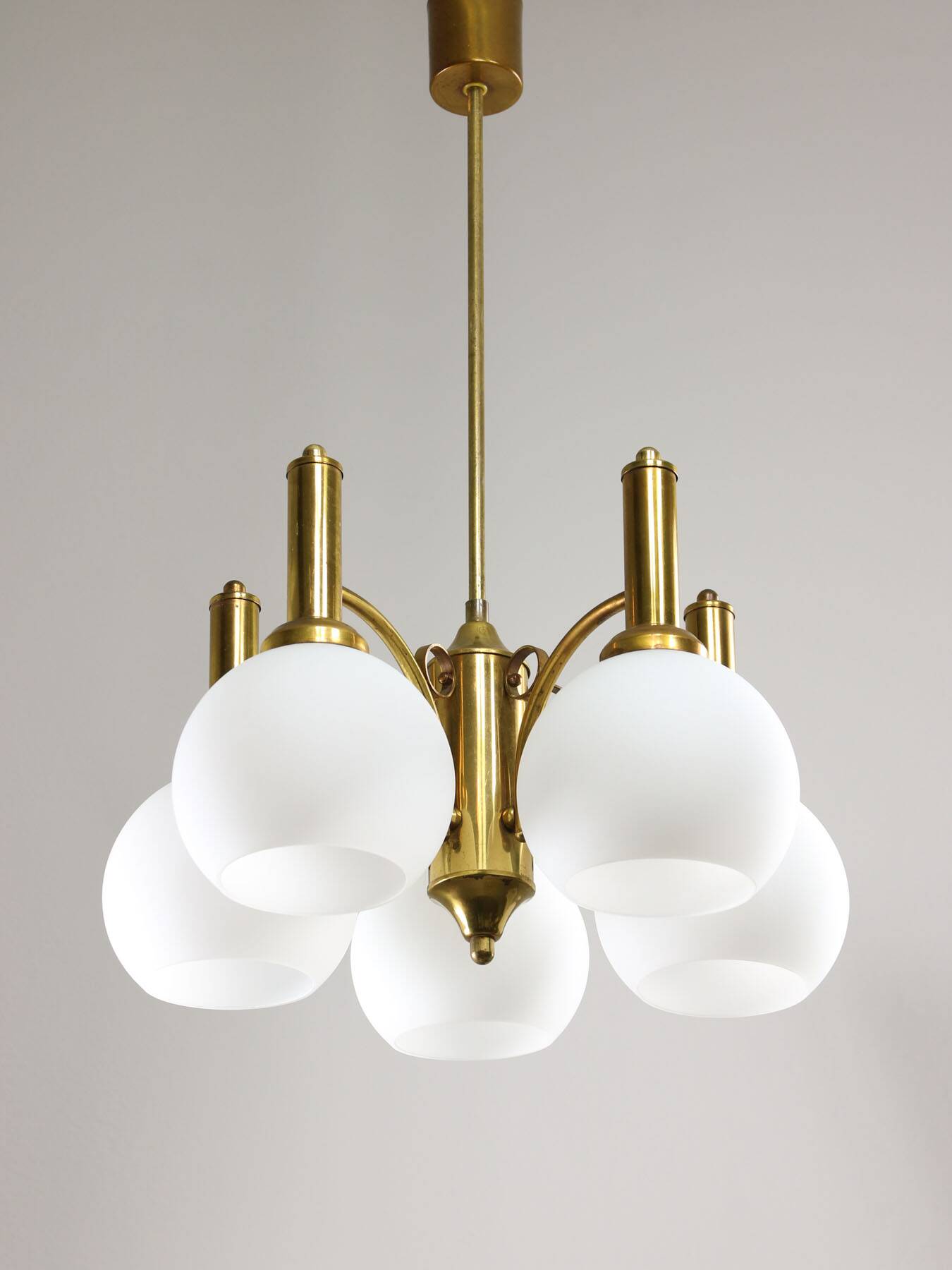 Mid-century Italian Brass and Opaline Chandelier