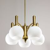 Mid-century Italian Brass and Opaline Chandelier