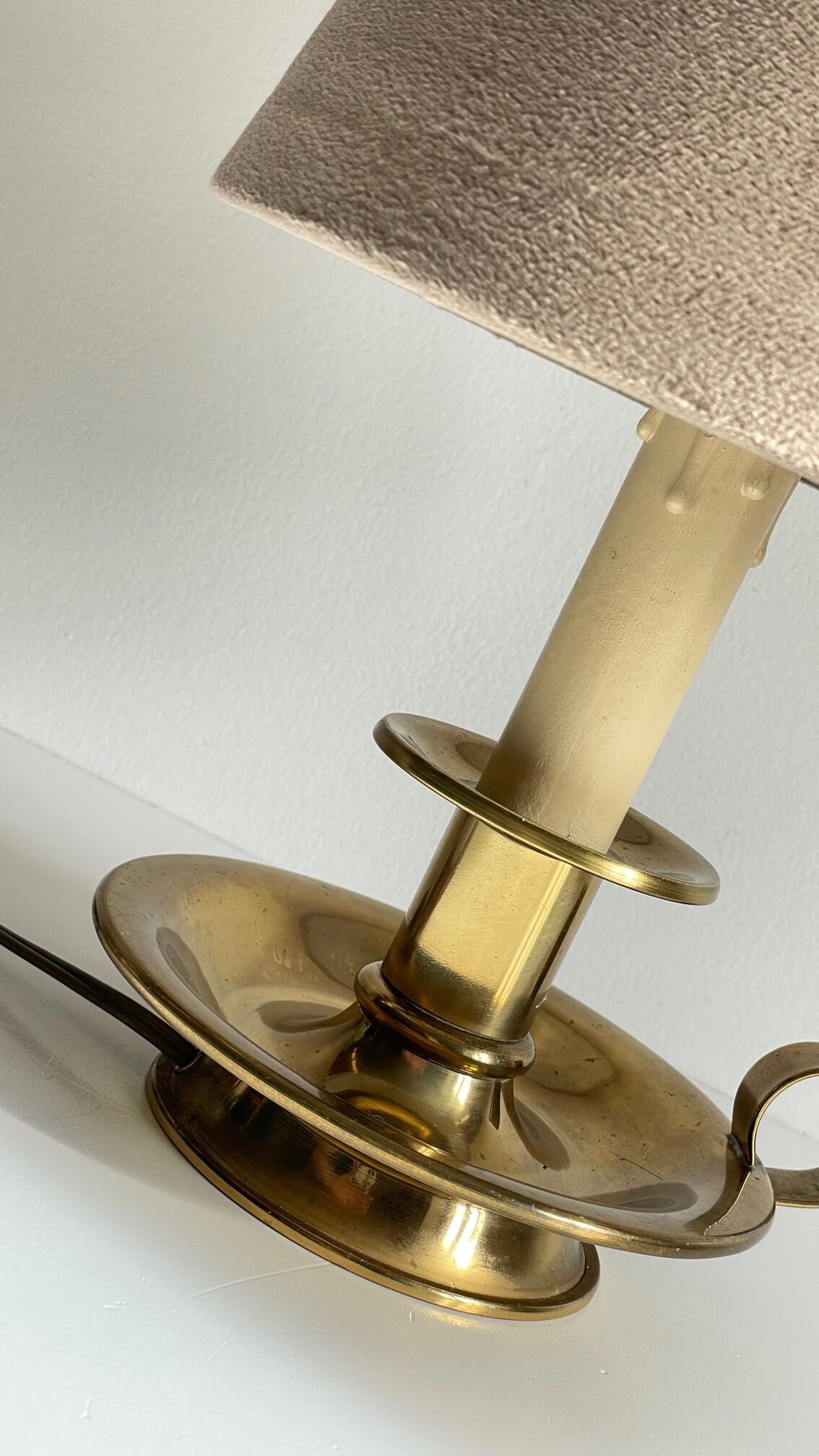 Solid brass and velvet candle holder lamp