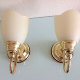 Pair of brass and opaline opaline sconces in art deco style granite