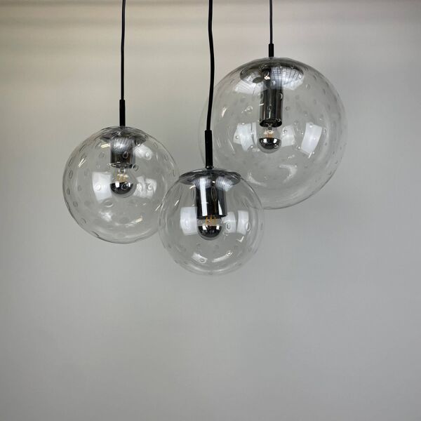 Ensemble de 3 lampes pendantes en verre à bulles par RAAK Amsterdam 1960