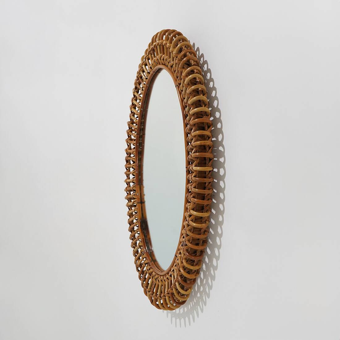 Wall mirror with rattan frame, 1950s