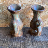 Pair of Beige Ceramic Soliflore Vases Vintage France #D889