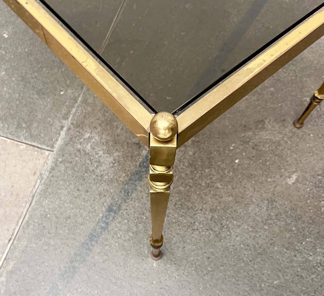 Mid-century German Hollywood neoclassical brass and glass side table from the 1950s.