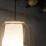 Chandelier 1930 double Opaline blown glass brass and copper