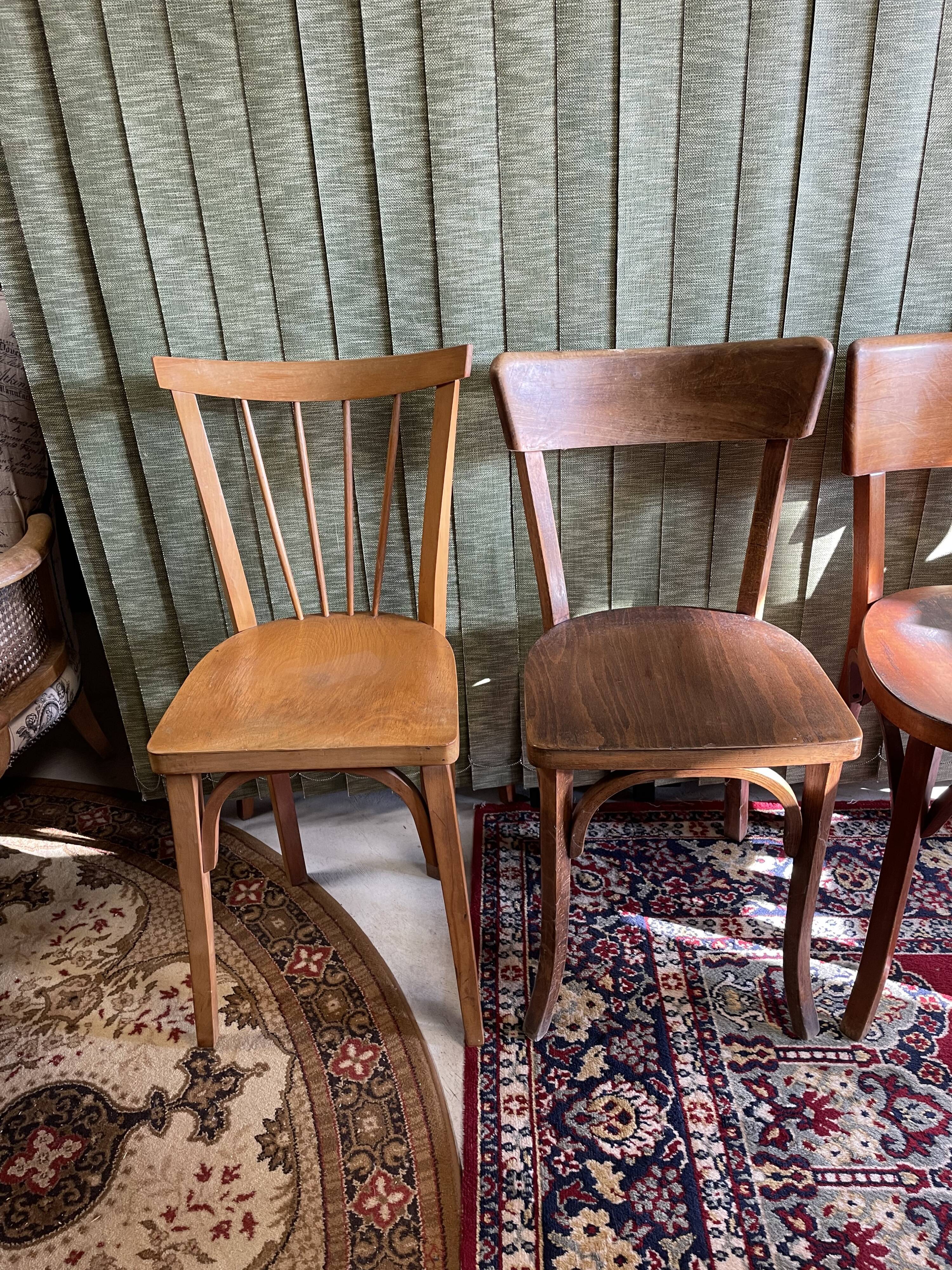 Set 4 vintage mismatched bistro chairs 50