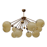 Mid-Century Italian Burnished Brass and Murano Glass Large Sputnik Chandeli