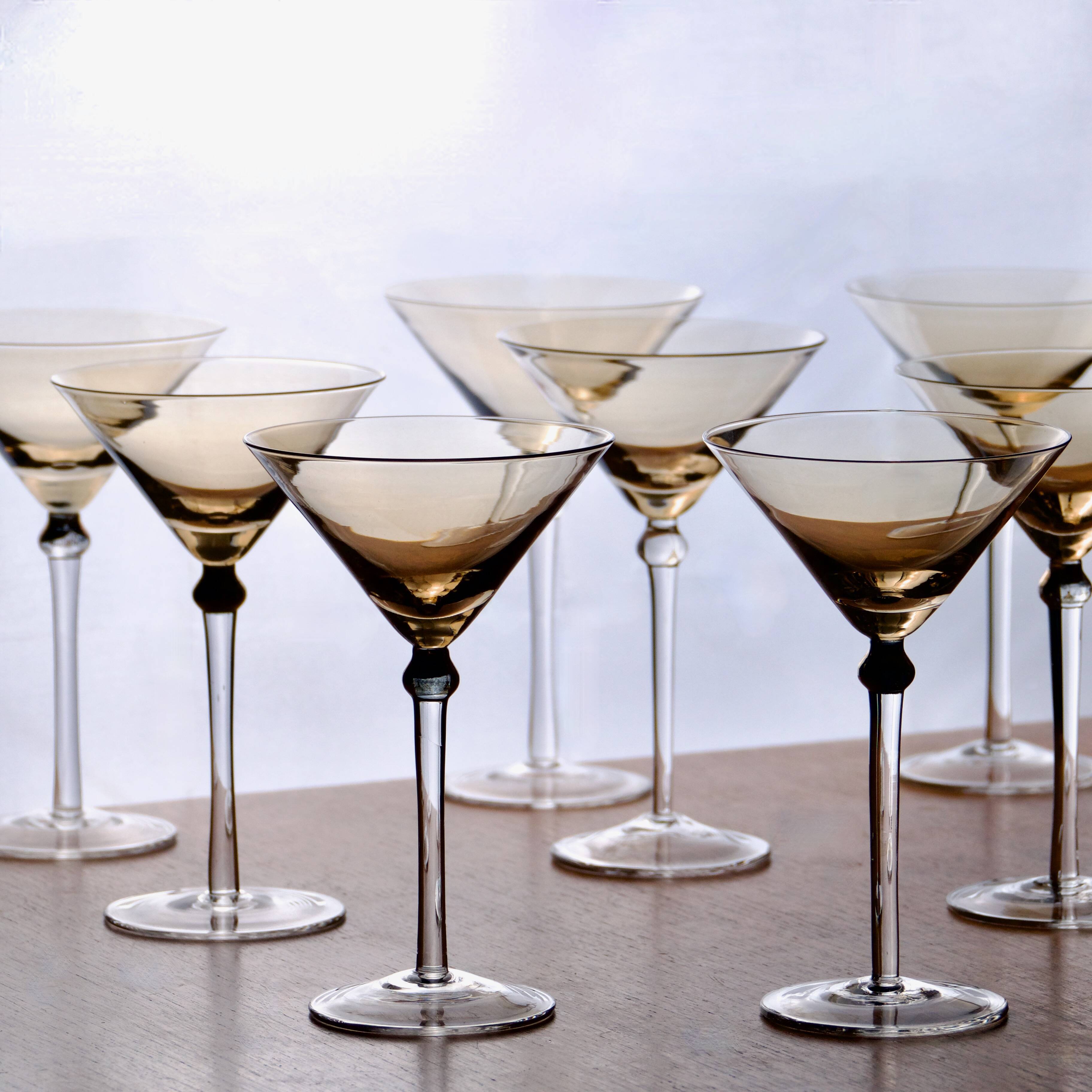 10 Vintage 1970s Amber Large Cocktail Glasses