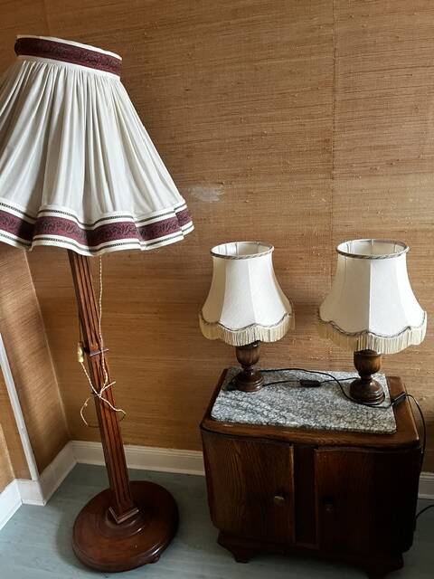 Pair of vintage turned wooden table or bedside lamps.