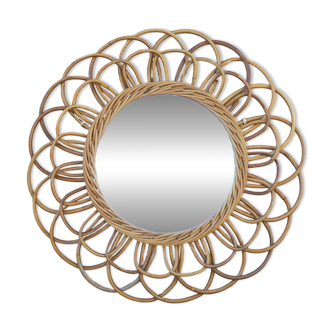 miroir vintage , miroir soleil rotin ,miroir osier, forme ronde, décoration intérieur, home decor
