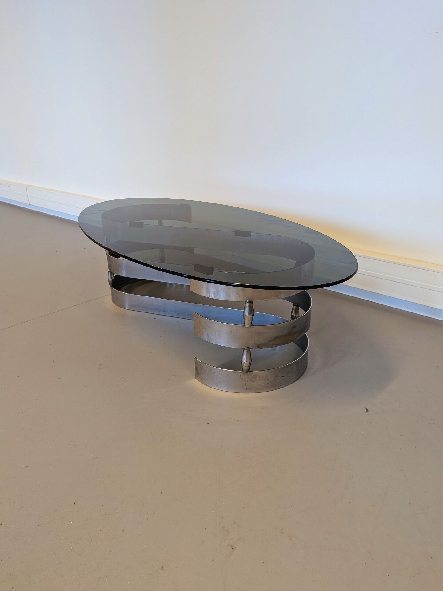 Vintage coffee table in smoked glass designed by Knut Hesterberg.