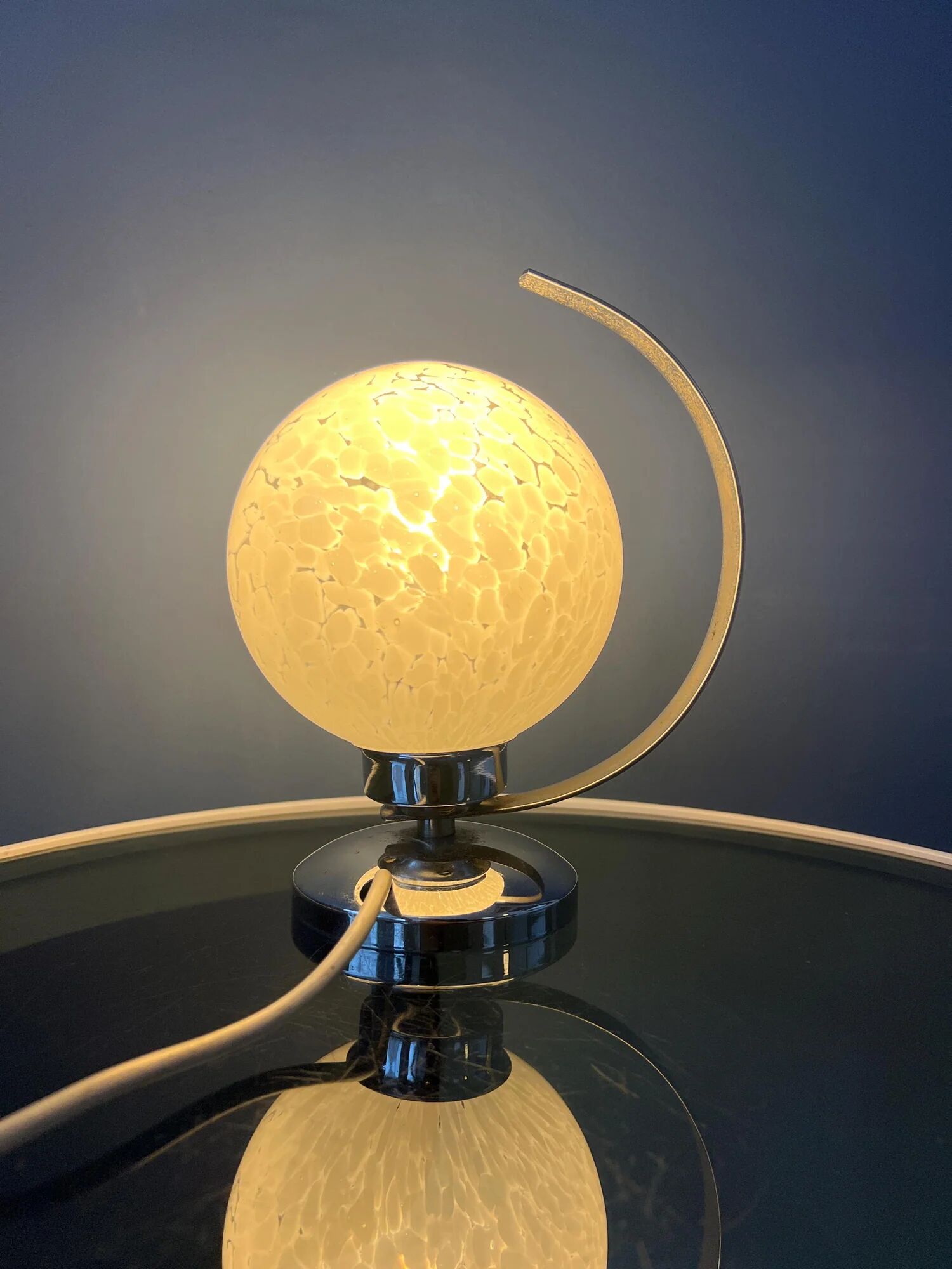 Vintage chrome table lamp with glass shade