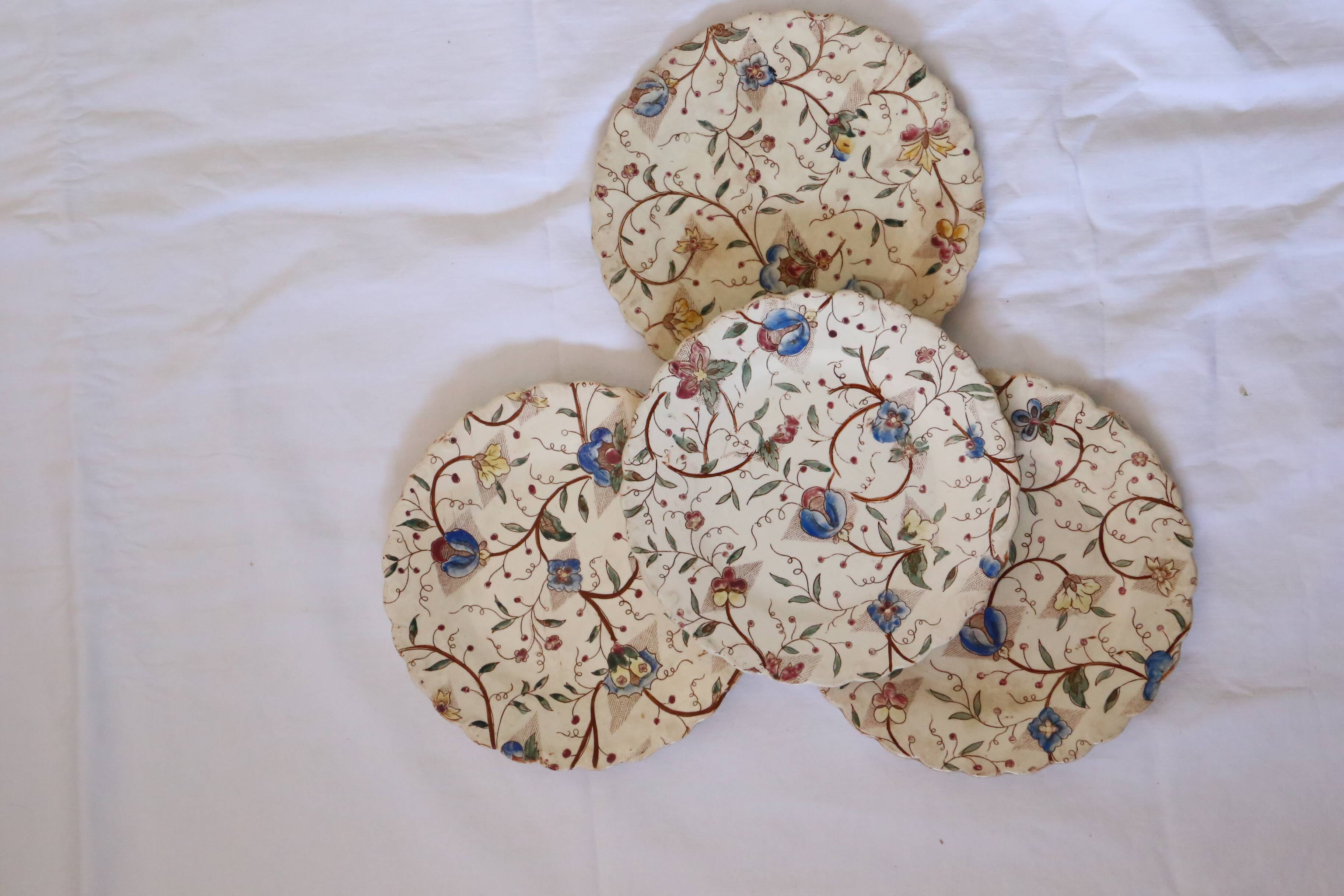Set of 4 old polychrome plates