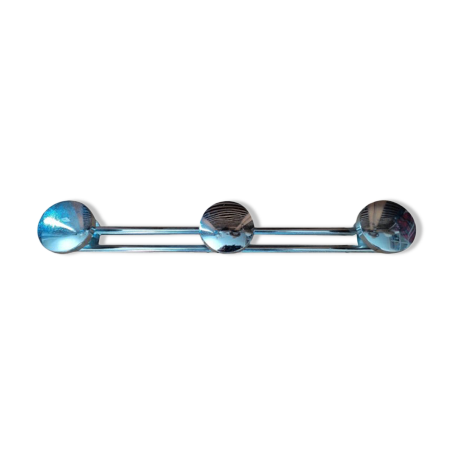 Coat rack chromed chrome patinated metal 3 hooks old vintage