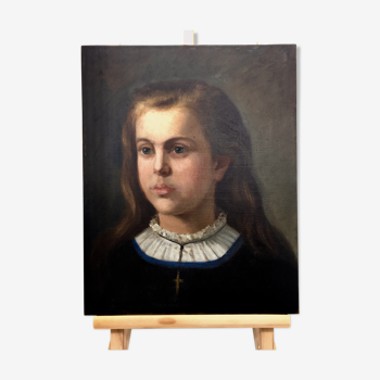 Oil on canvas portrait of a young girl beginning XX century