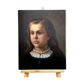 Oil on canvas portrait of a young girl beginning XX century