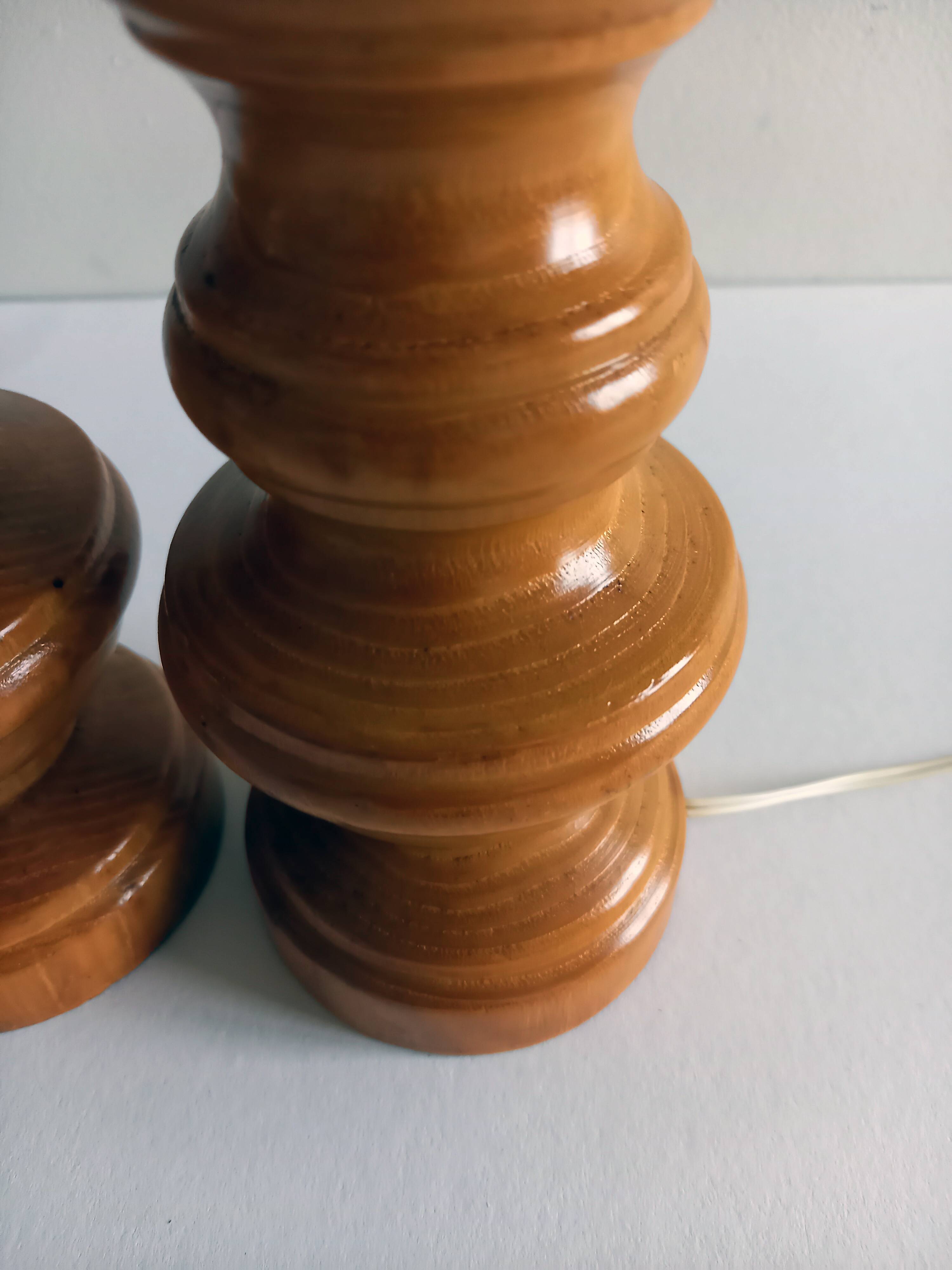 Pair of wooden lamp legs turned vintage 70s