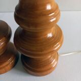 Pair of wooden lamp legs turned vintage 70s