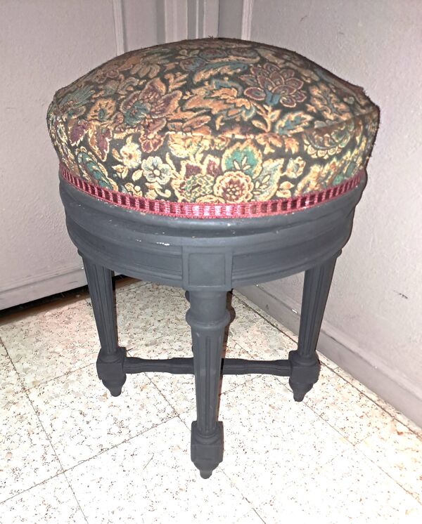 Tabouret Piano bois noir XIX de style Napoleon III tissu restauration tapissière décoration salon