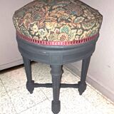 Black wood piano stool XIX Napoleon III style restoration fabric upholstery living room decoration