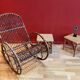 Vintage rocking chair, 60's, rattan and bamboo Rohé Noordwolde