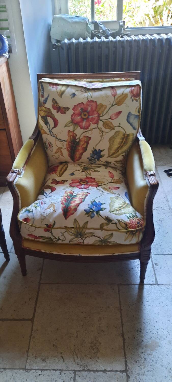 Pair of Louis XVI style bergère armchairs