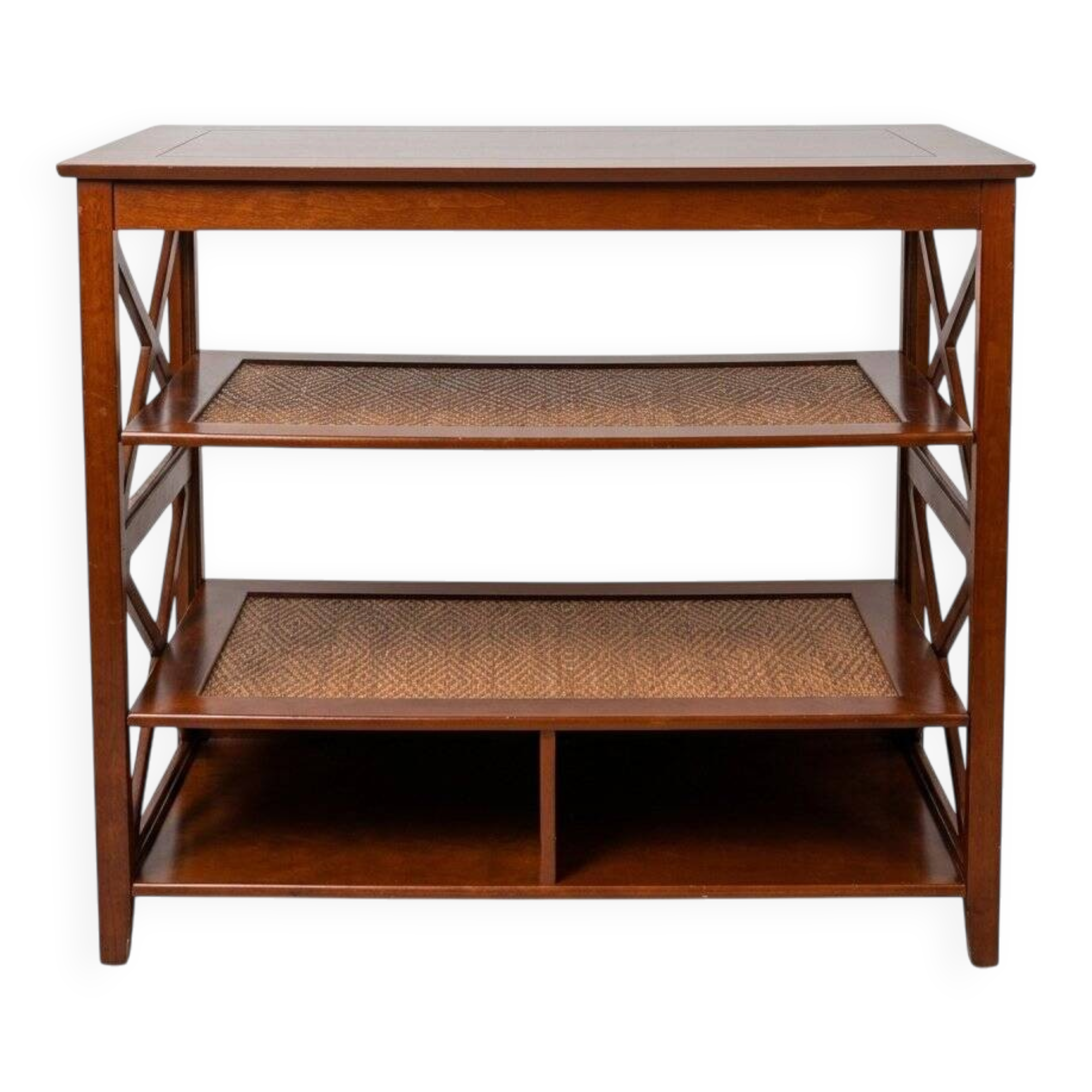 Console shelf in wood and wicker, colonial style.