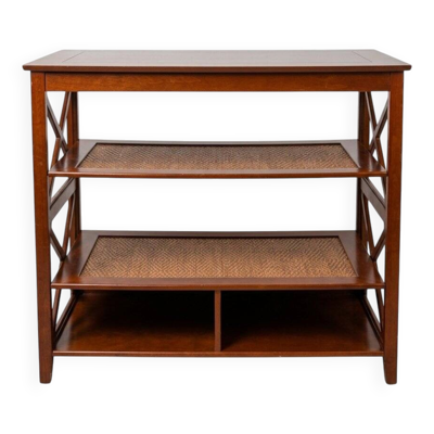Étagère console bois et vannerie style colonial
