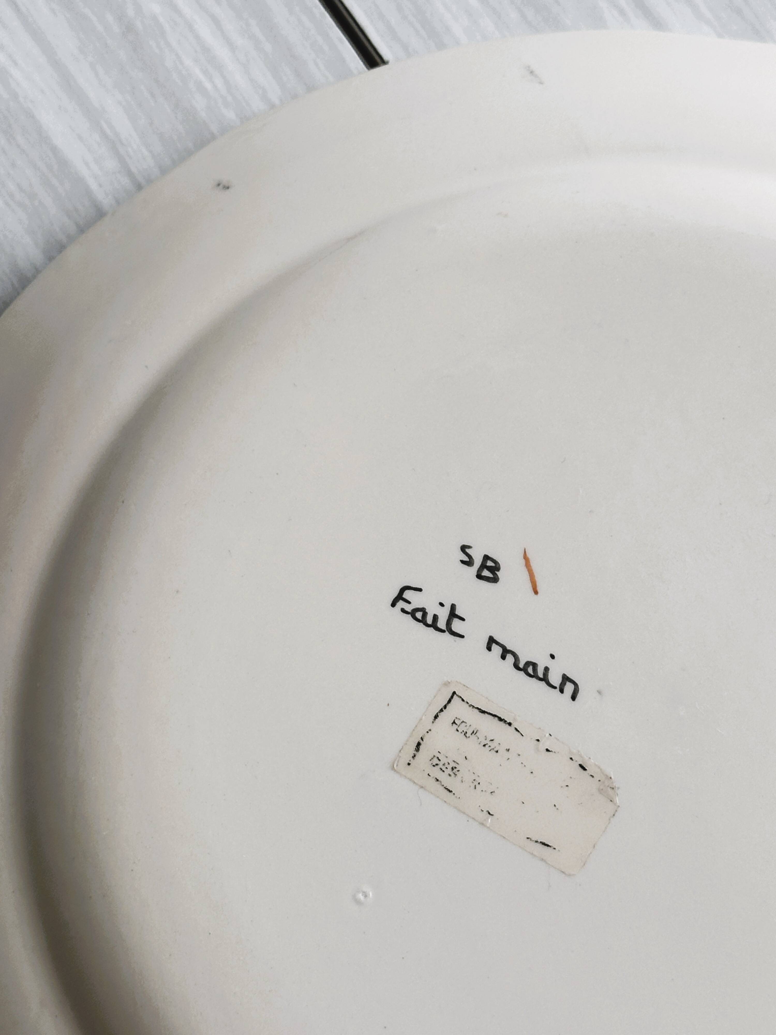 Earthenware plate, hand-painted floral and bird motif