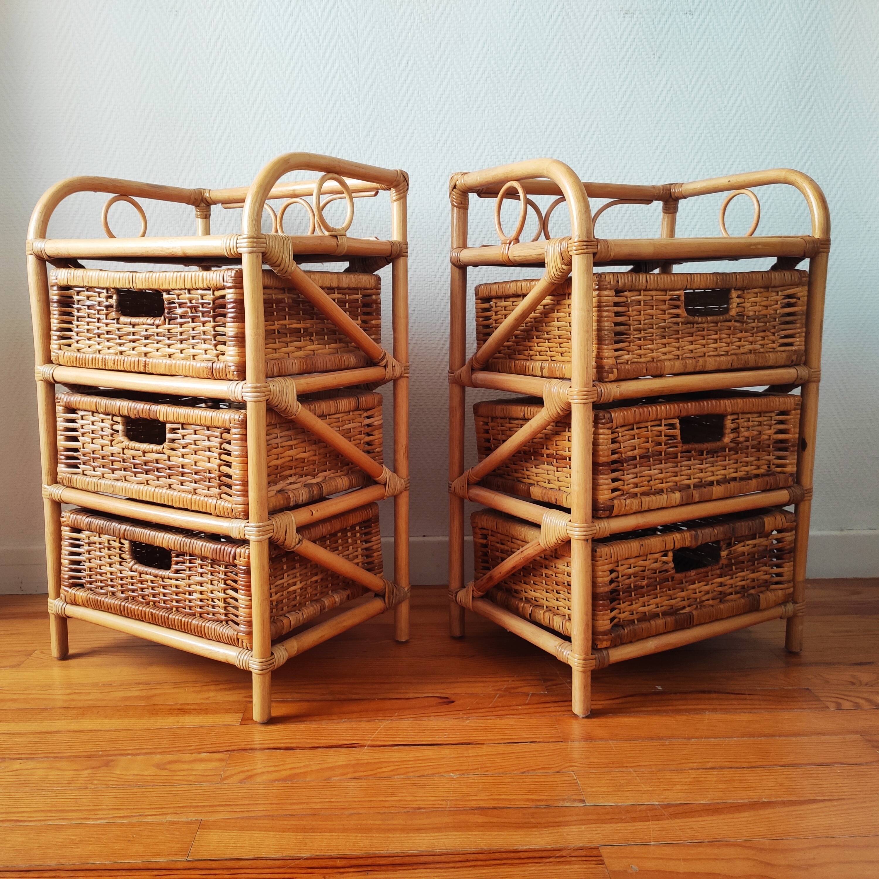 Pair of vintage rattan bedside tables