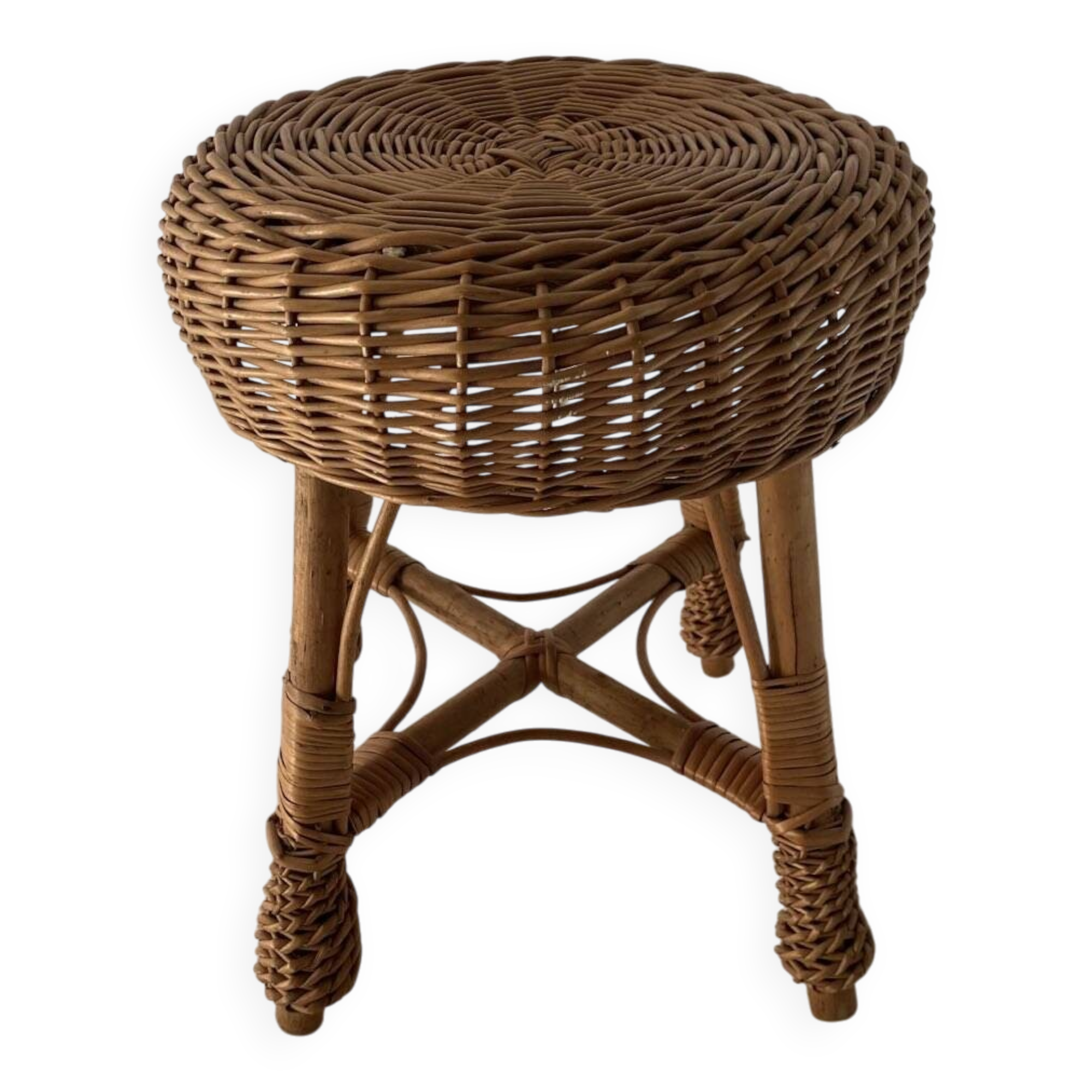 Round rattan stool (1950s)