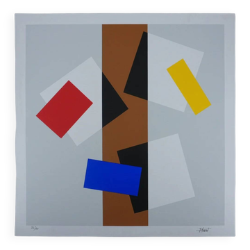 Joel froment: composition with golden line, original signed silkscreen print