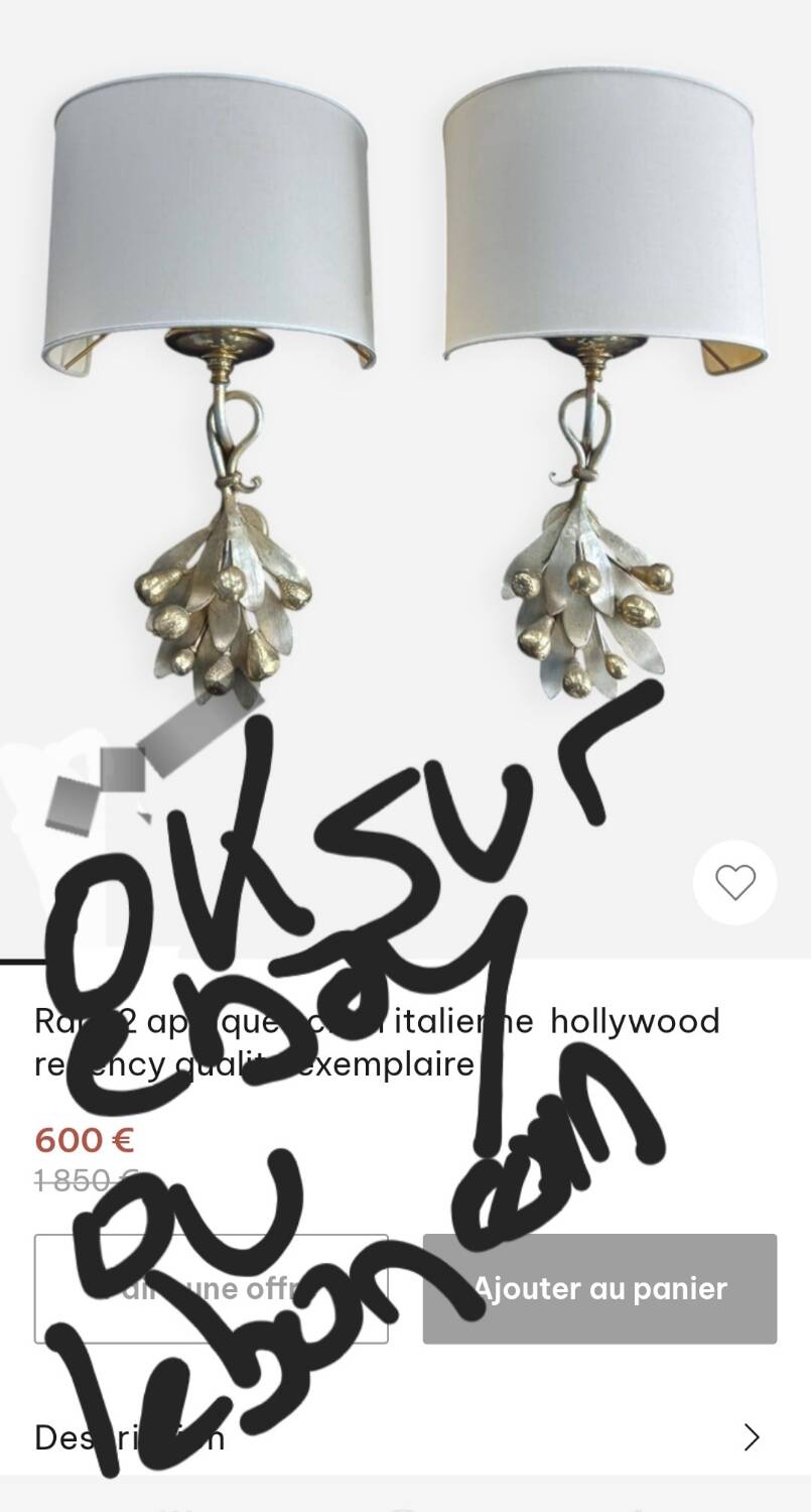 Rare 2 Ciani Italian Hollywood Regency wall sconces, exemplary quality