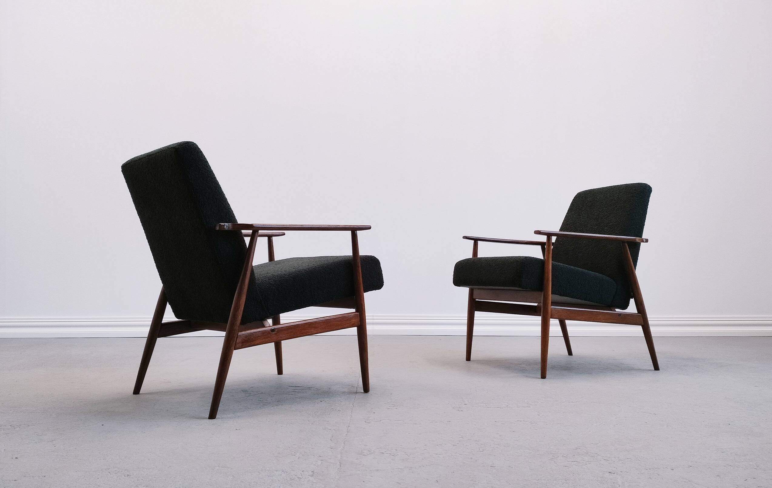 Henryk Lis armchair in black boucle 1960