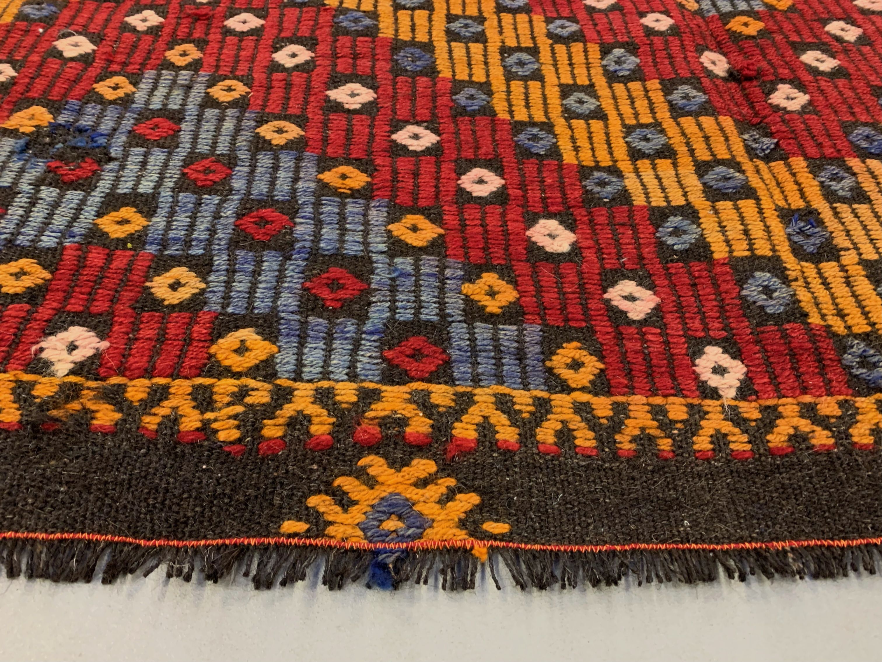 Large Vintage Turkish Kilim Rug 376x172 cm Wool Jajim Kelim