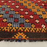 Large Vintage Turkish Kilim Rug 376x172 cm Wool Jajim Kelim