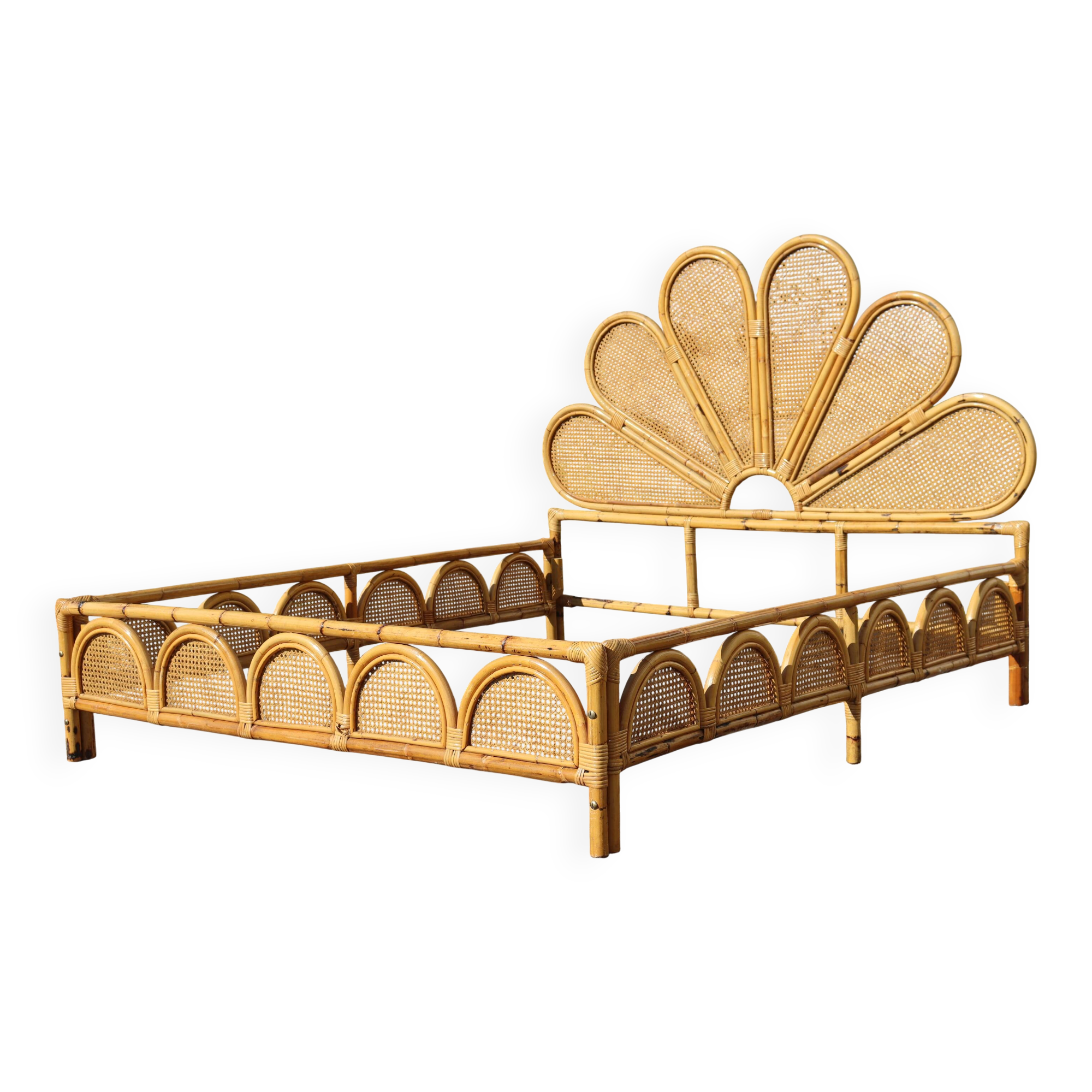 Rattan and bamboo bed Italy 1960