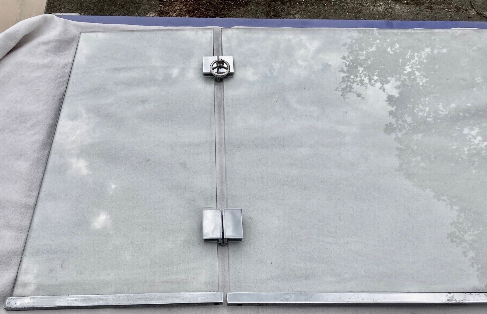 Chimney firewall 3 shutters glass brass nickeled 1930-1940s