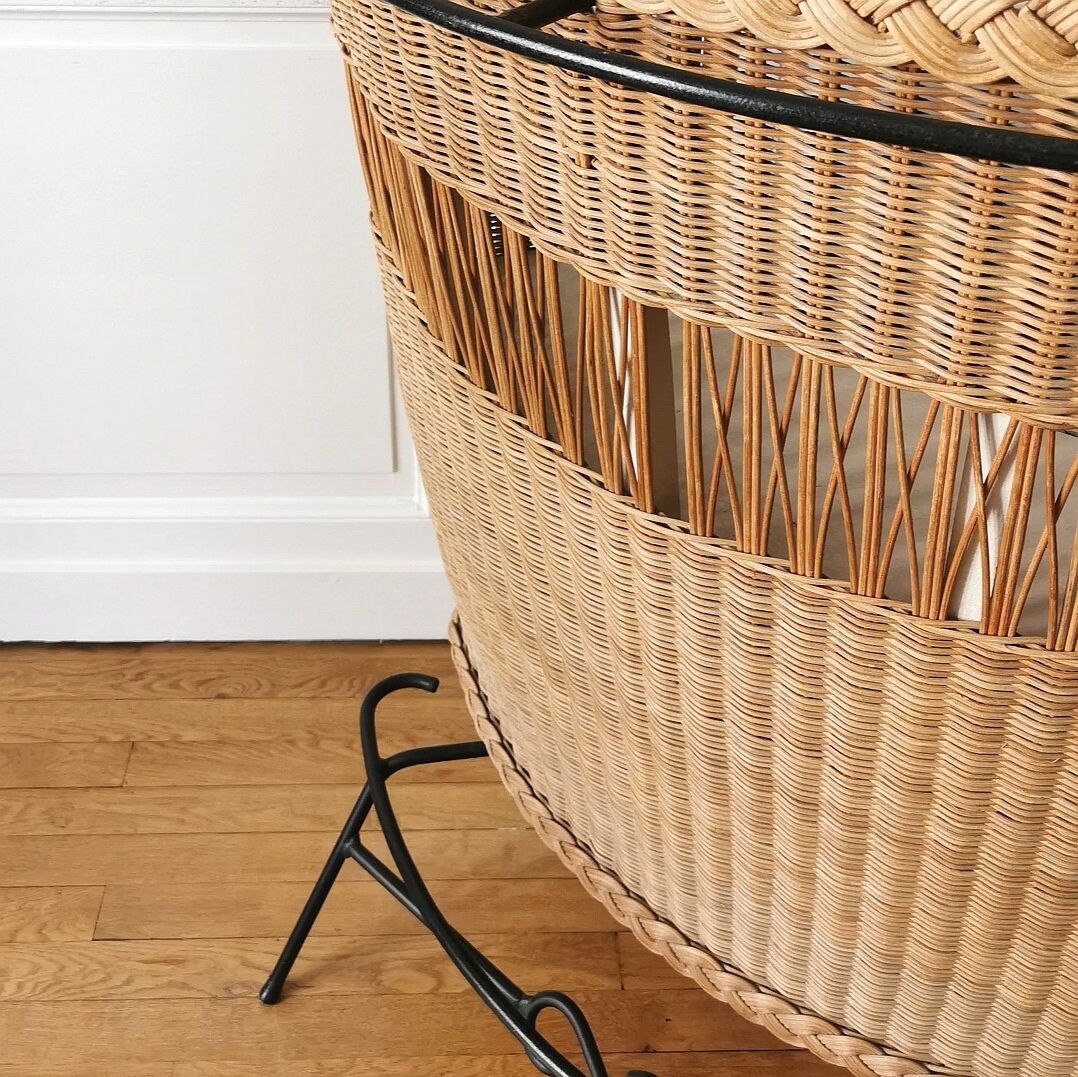 Bar and its 2 rattan stools, 1950