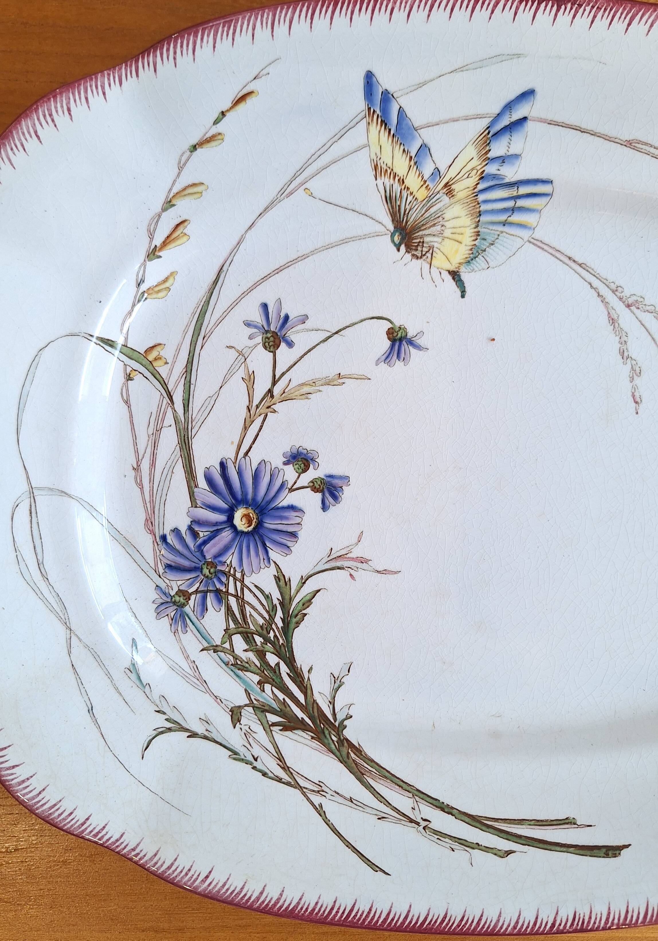 Large Serving Dish for Appetisers Sarreguemines Butterfly Decor