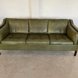 Canapé vintage danois Mogens Hansen en cuir vert olive des années 60