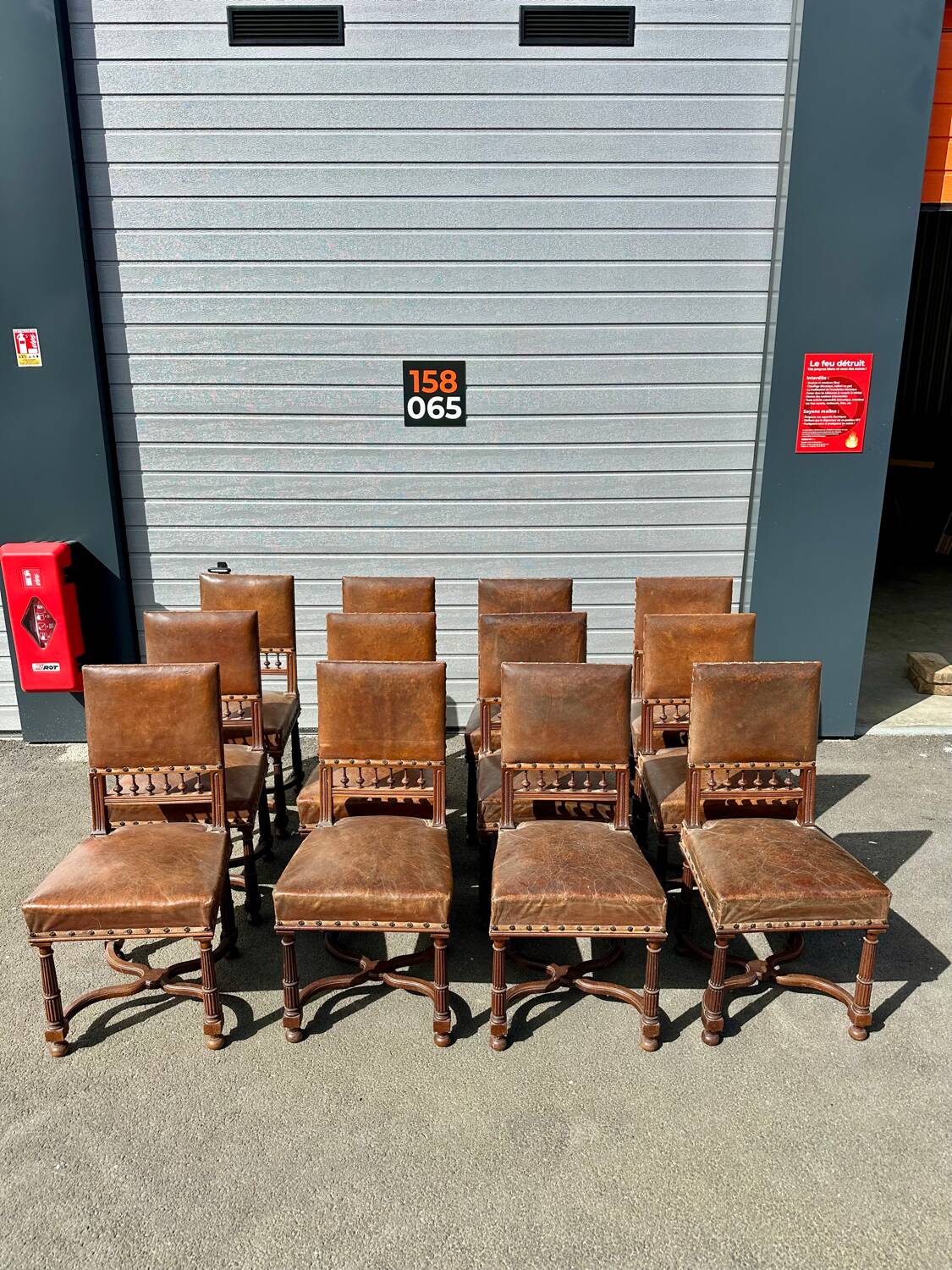 Set of 12 Henri II neo-Renaissance style walnut chairs