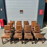 Set of 12 Henri II neo-Renaissance style chairs in walnut