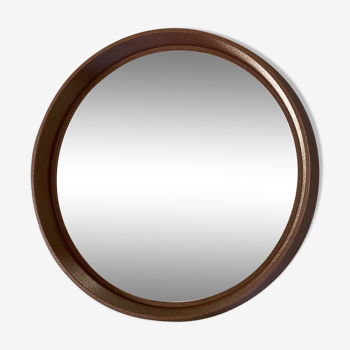 Space Age brown plastic round mirror, plastic design wall mirror