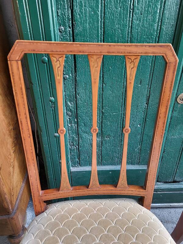 Series of 4 directory chairs in marquetry and cherry wood