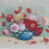 Large watercolor bouquet of flowers signed Bessonnat