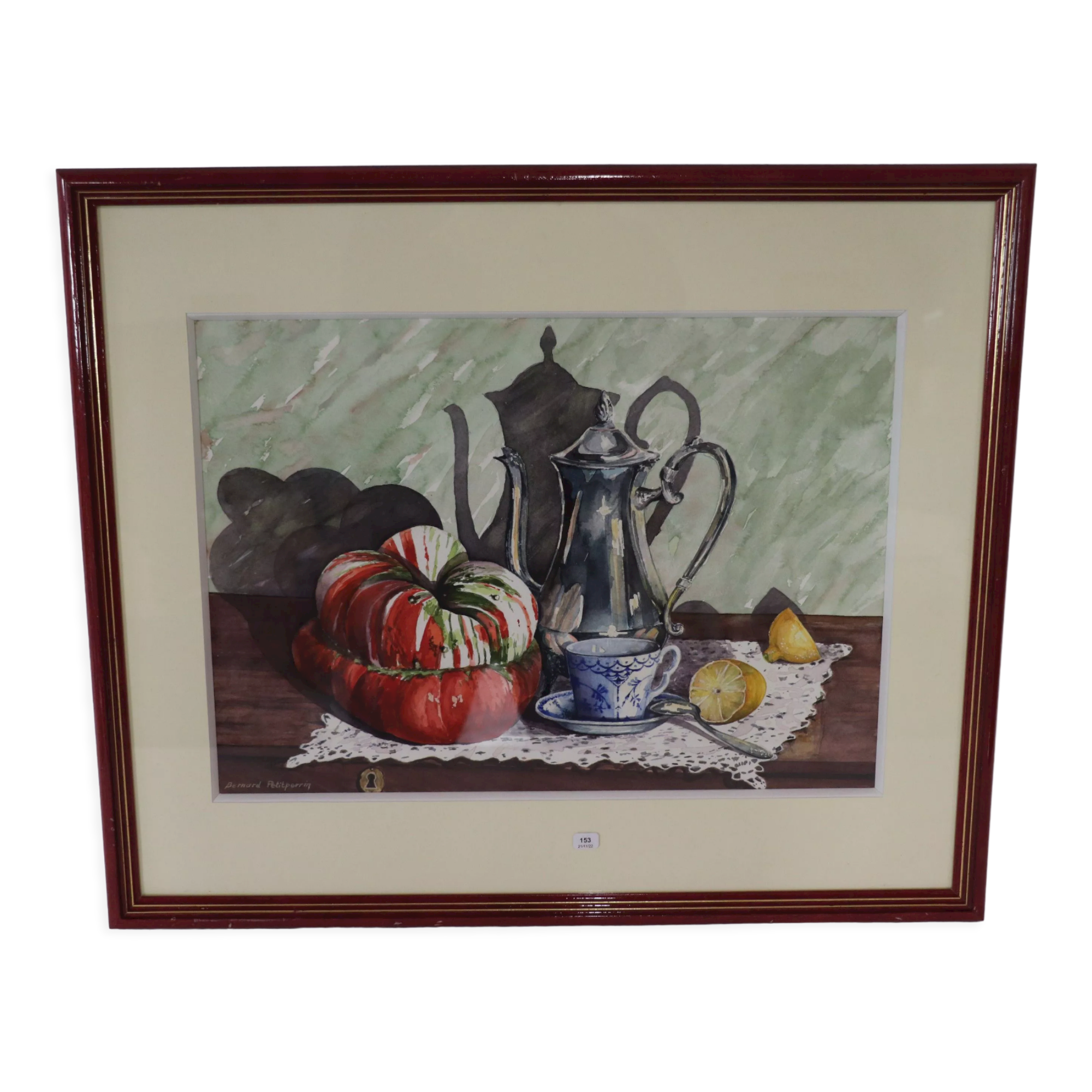Still life at lunch, watercolor signed